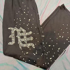 MIXED EMOTION Rhinestone Logo Wide‑Leg Sweatpants
