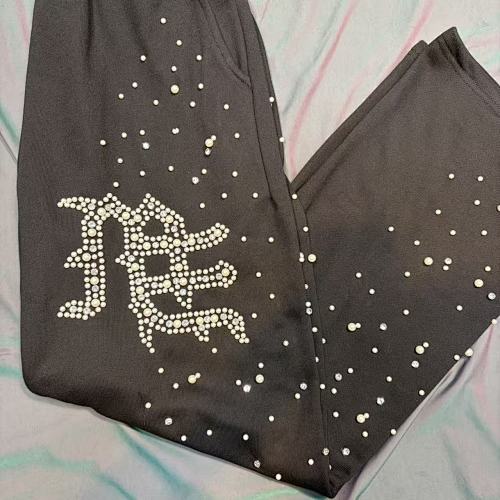 MIXED EMOTION Rhinestone Logo Wide‑Leg Sweatpants