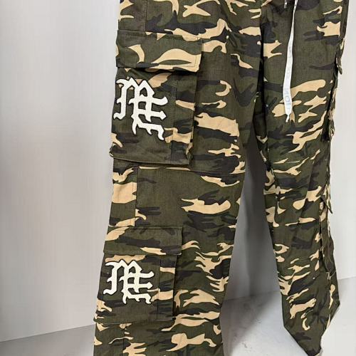 MIXED EMOTION Camo Gothic‑Logo Wide‑Leg Cargo Pants