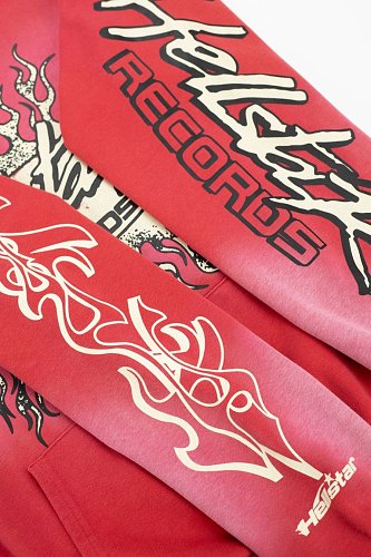 Hellstar Gothic Flame‑Face Red Hoodie