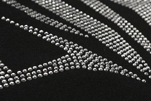 MIXED EMOTION Rhinestone Gothic Letter French Terry Shorts