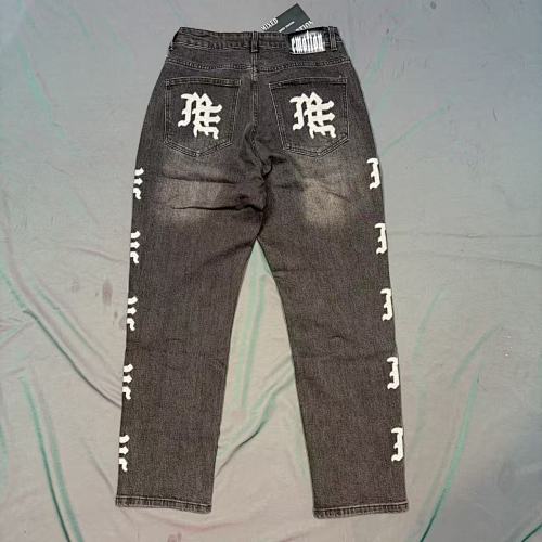 MIXED EMOTION Side Logo Printed Straight‑Leg Jeans