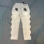 MIXED EMOTION Side Logo Vintage Ash‑Wash Straight‑Leg Jeans