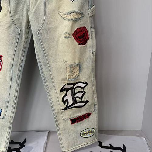 MIXED EMOTION Multi‑Patch Vintage Wash Baggy Cargo Jeans