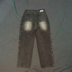 MIXED EMOTION Distressed Rivet‑Accent Straight‑Leg Jeans