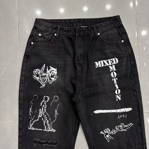 MIXED EMOTION Graffiti‑Print Straight‑Leg Jeans