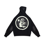 Hellstar Classic Logo Flame Sleeve Black Hoodie