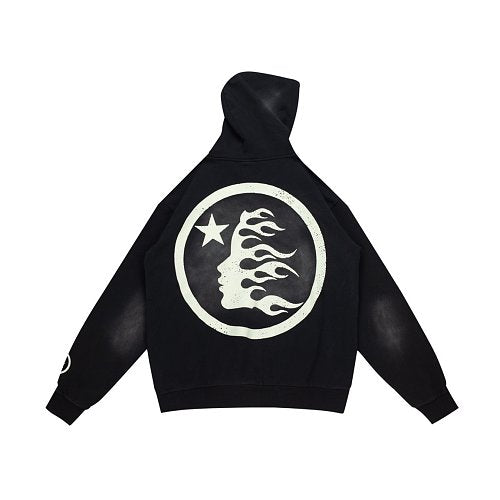 Hellstar Classic Logo Flame Sleeve Black Hoodie Main Image