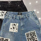 MIXED EMOTION Patchwork Distressed Denim Shorts