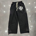 MIXED EMOTION Cross Logo Rhinestone‑Side Wide‑Leg Pants