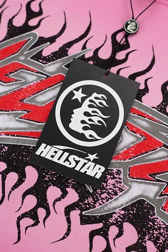 Hellstar Gothic Flame‑Face Pink Hoodie