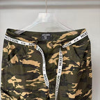 MIXED EMOTION Camo Gothic‑Logo Wide‑Leg Cargo Pants