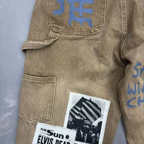 MIXED EMOTION Patch‑Work Distressed Straight‑Leg Jeans