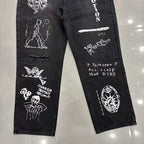 MIXED EMOTION Graffiti‑Print Straight‑Leg Jeans