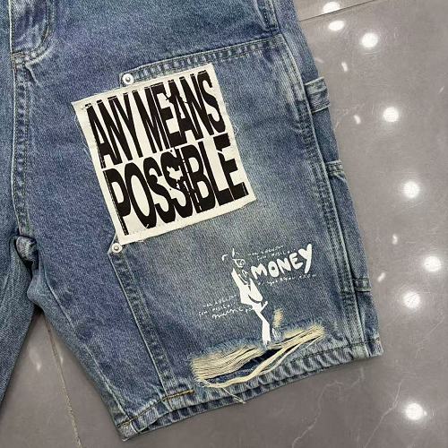 MIXED EMOTION Patchwork Distressed Denim Shorts