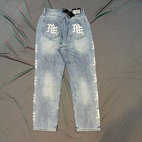 MIXED EMOTION Side Logo Vintage Light‑Wash Straight‑Leg Jeans