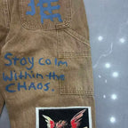 MIXED EMOTION Patch‑Work Distressed Straight‑Leg Jeans