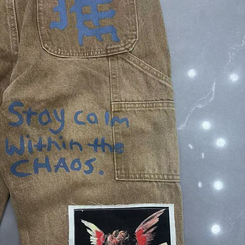 MIXED EMOTION Patch‑Work Distressed Straight‑Leg Jeans