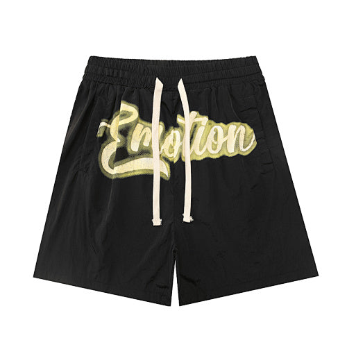 MIXED EMOTION Gold Script Logo Nylon Casual Shorts