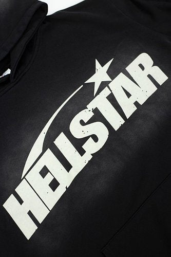 Hellstar Classic Logo Flame Sleeve Black Hoodie