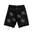 MIXED EMOTION Rhinestone Logo Denim Shorts