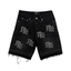 MIXED EMOTION Rhinestone Logo Denim Shorts