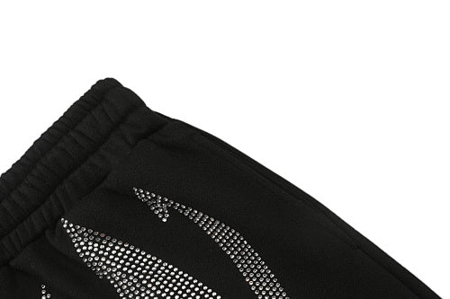 MIXED EMOTION Rhinestone Gothic Letter French Terry Shorts