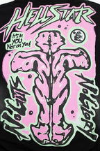 Hellstar Pink‑Green Skeleton Graphic Black Hoodie