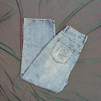MIXED EMOTION Distressed Rivet‑Accent Straight‑Leg Jeans