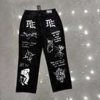 MIXED EMOTION Graffiti‑Print Straight‑Leg Jeans