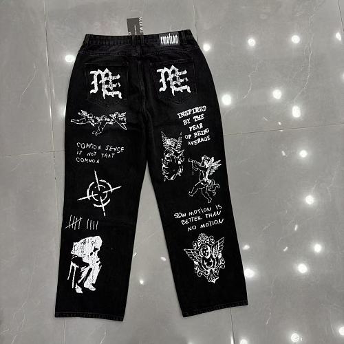 MIXED EMOTION Graffiti‑Print Straight‑Leg Jeans