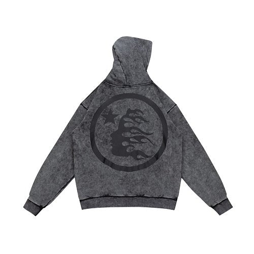 Hellstar Circle Logo Washed Grey Hoodie