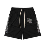 MIXED EMOTION Side‑Striped Rhinestone Logo Nylon Shorts