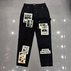 MIXED EMOTION Patch‑Work Distressed Straight‑Leg Jeans