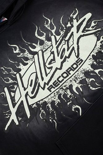 Hellstar Gothic Flame‑Face Black Hoodie