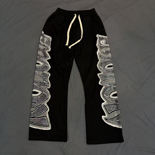 MIXED EMOTION Wing‑Pattern Side Wide‑Leg Sweatpants