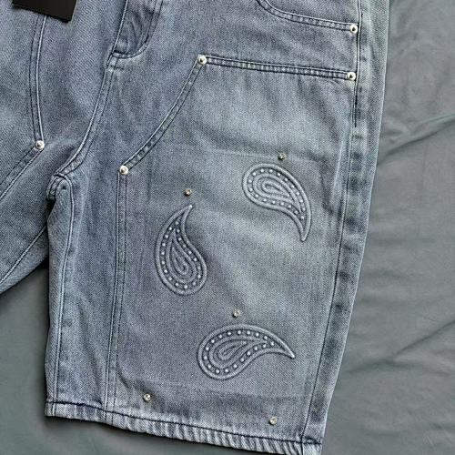 MIXED EMOTION Vintage Washed Paisley‑Stitch Denim Jorts