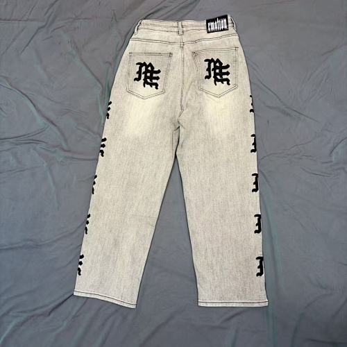 MIXED EMOTION Vertical Gothic‑Logo Washed‑Out Wide‑Leg Jeans