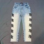 MIXED EMOTION Vertical Logo Faded Straight‑Leg Jeans