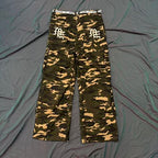 MIXED EMOTION Camo Gothic‑Logo Wide‑Leg Cargo Pants