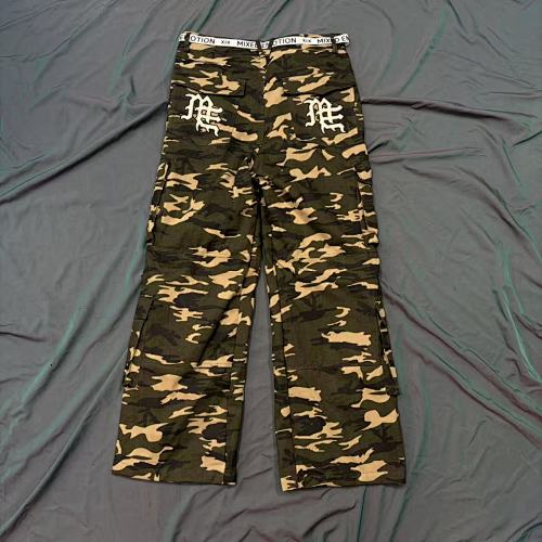 MIXED EMOTION Camo Gothic‑Logo Wide‑Leg Cargo Pants