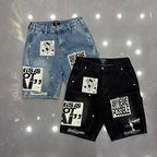 MIXED EMOTION Patchwork Distressed Denim Shorts