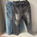 MIXED EMOTION Distressed Rivet‑Accent Straight‑Leg Jeans