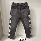 MIXED EMOTION Side Logo Printed Straight‑Leg Jeans