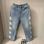 MIXED EMOTION Side Logo Vintage Light‑Wash Straight‑Leg Jeans
