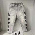 MIXED EMOTION Side Logo Vintage Ash‑Wash Straight‑Leg Jeans